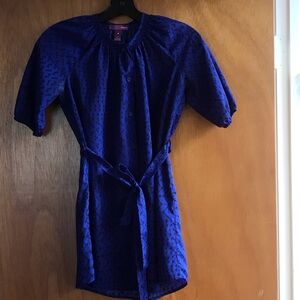 Aqua Royal Blue Geometric Tie-Detail Blouse